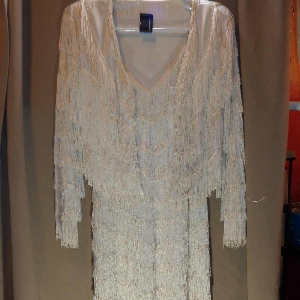 Joy Stevens California Ivory Vintage fringed dress with jacket